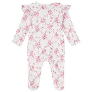 Baby Girls White & Pink Floral & Butterflies Babygrow